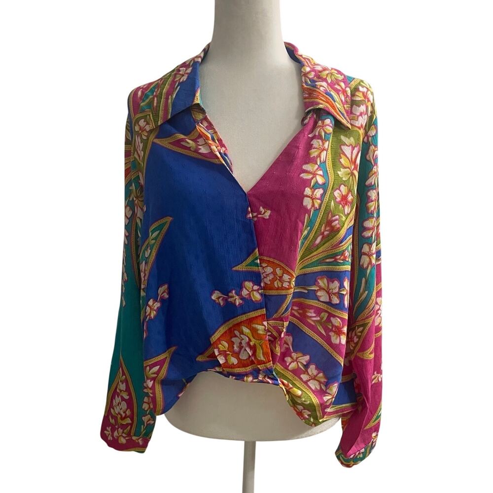 Hautе Hippie Multicolor Floral Paisley Blouse Size Medium Festival- Retro